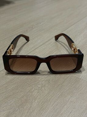 Fendi Brown Rectangular Acetate Sunglasses with Gold Temple Detail